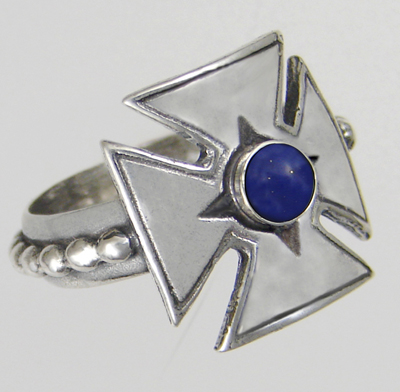 Sterling Silver Woman's Iron Cross Ring With Lapis Lazuli Size 7